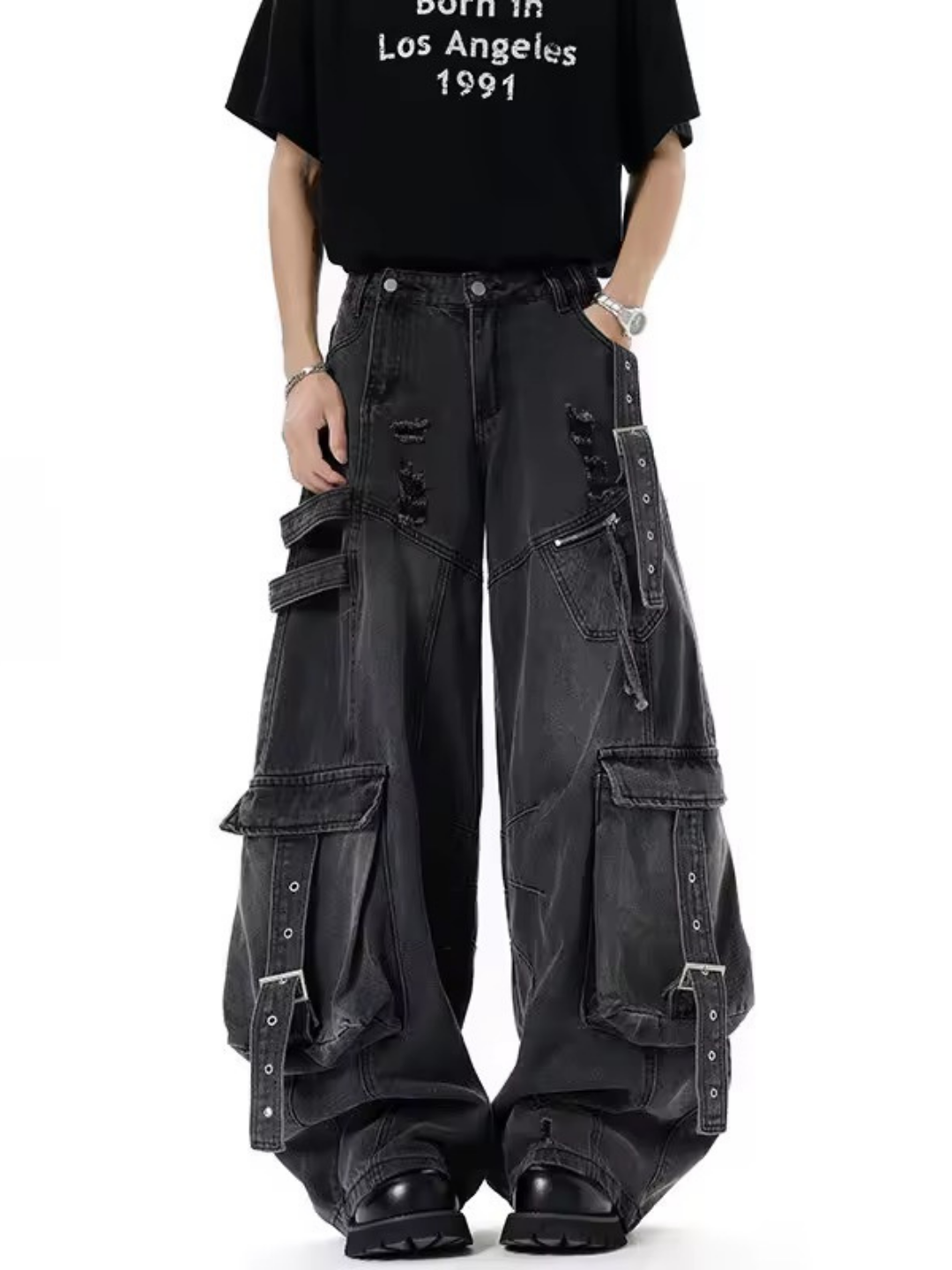 Anomaly - Baggy cargo denim - BLACK